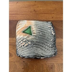Vintage Art Pottery Trinket Dish w/ Geode Style Glass Center Accent